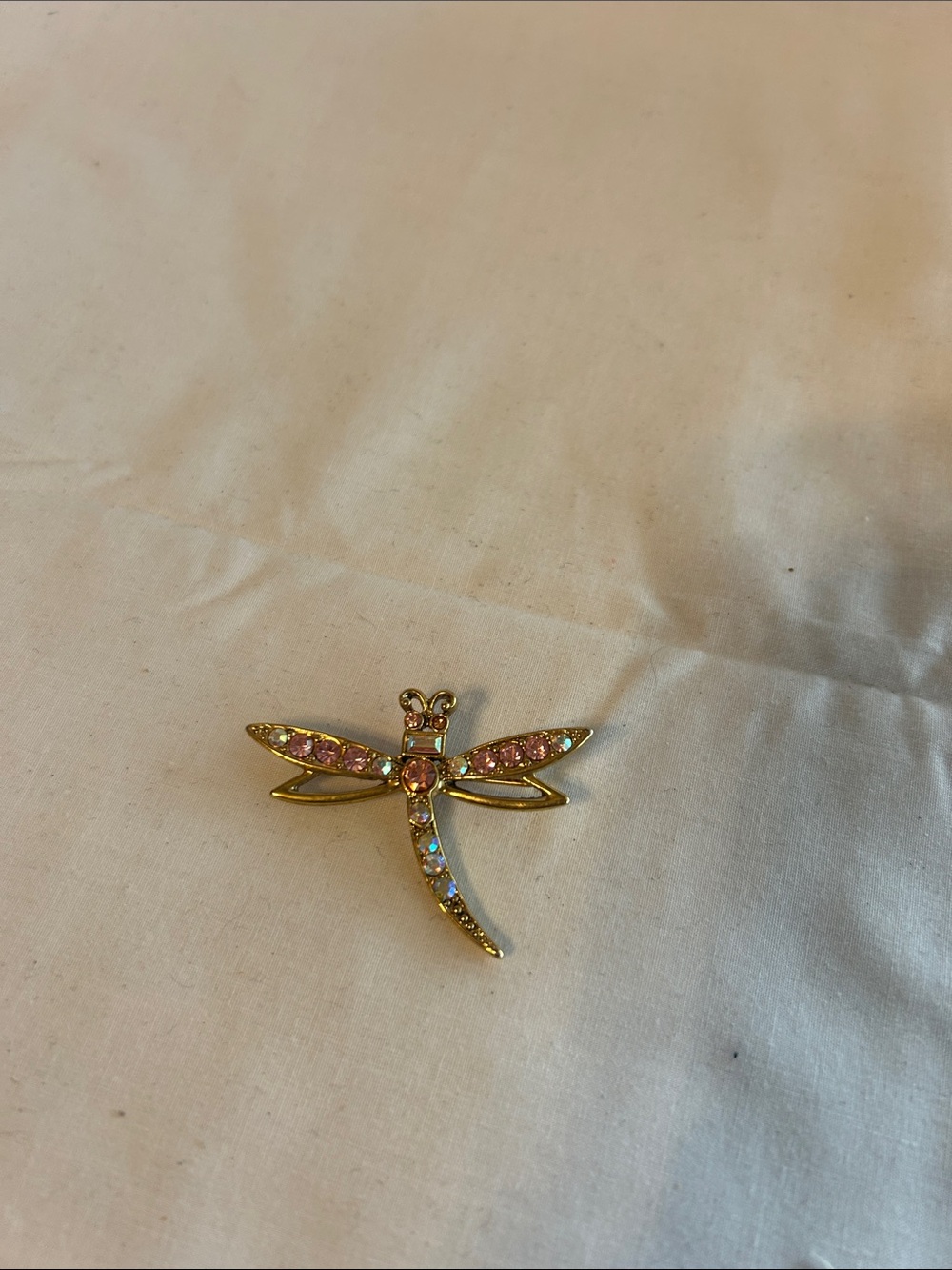 Source Unknown Pink and Iridescent Crystal Dragonfly Brooch